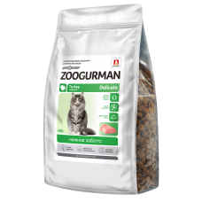Полнорационный сухой корм для взрослых кошек Zoogurman, Delicate. Индейка. 600 г